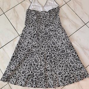 AnnTaylor Cotton Lined Halter Dress Paisley And Floral Black White size 12
